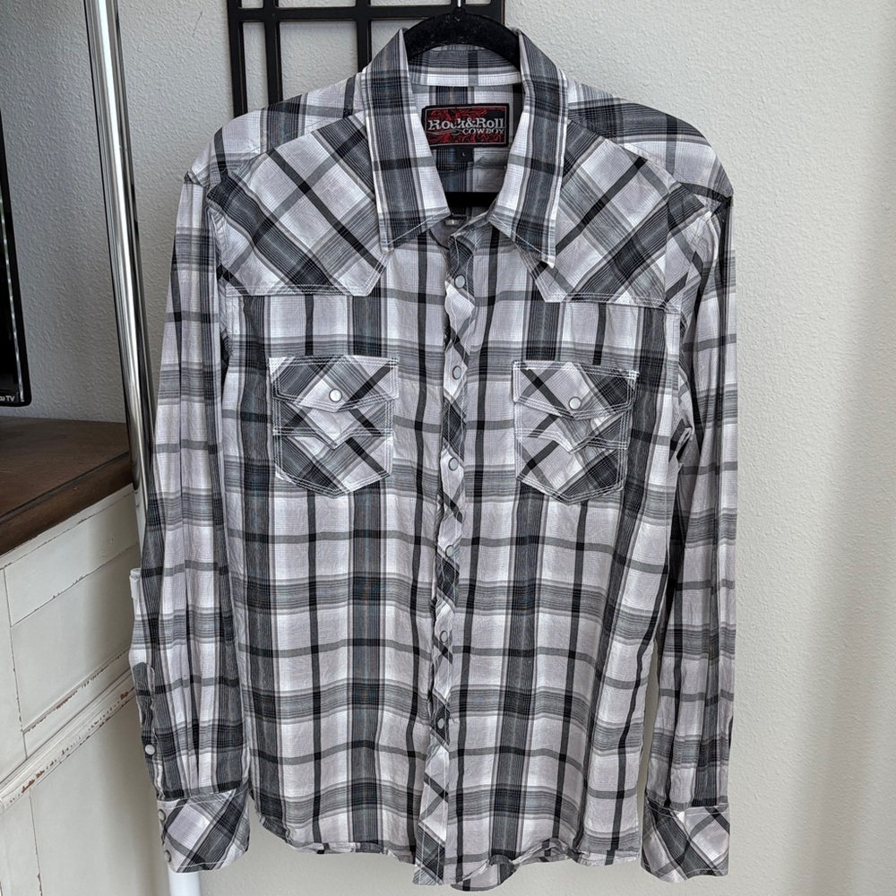 Men's Black & White Plaid Western Shirt